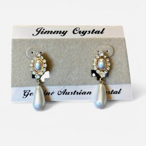 New Vintage Jimmy Crystal Dangle Earrings Genuine Austrian Crystal Gold Plated